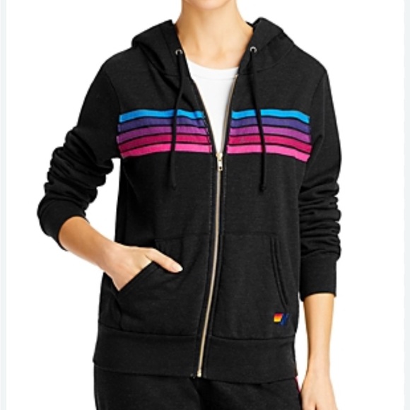 Aviator Nation 5 Stripe Zip Hoodie Sweatshirt